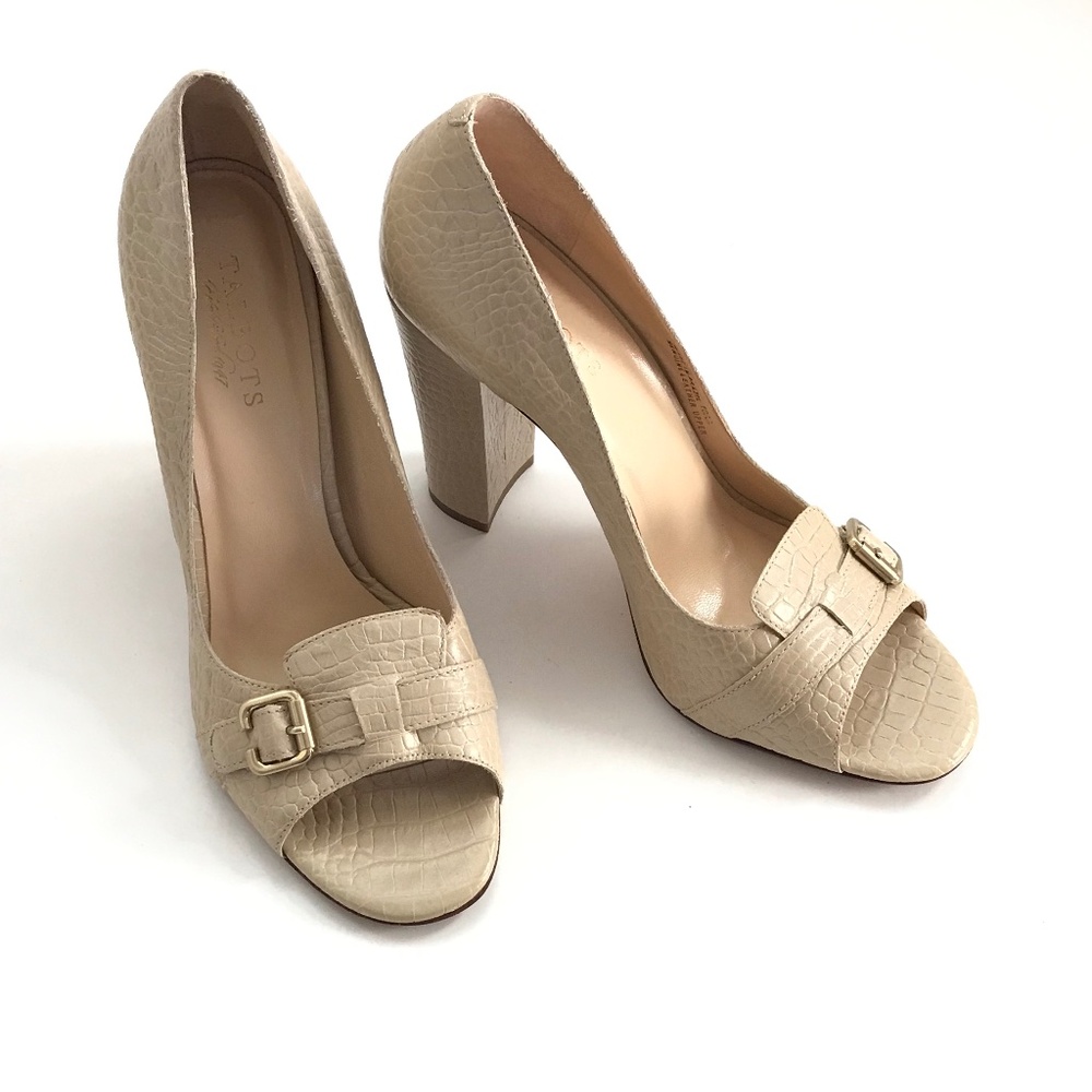 TALBOTS Leather Croc Embossed Heels Cream Women’s Size 10 NARROW
